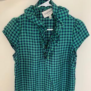 Blue and Green Silk Blouse Shirt